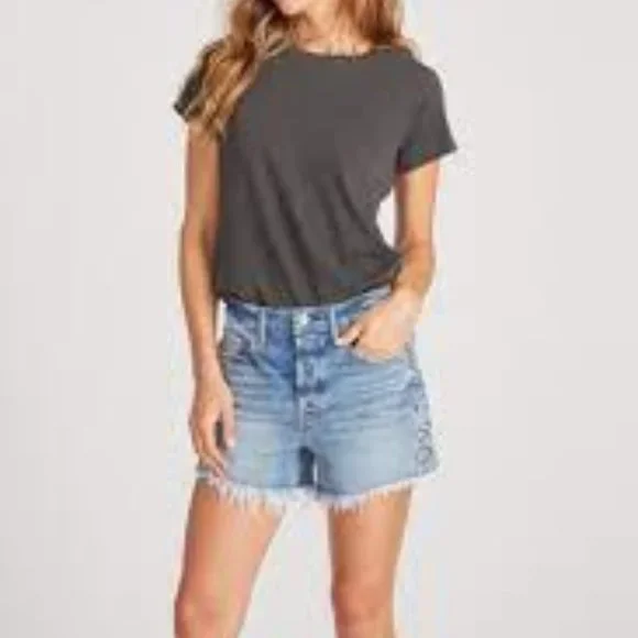 Driftwood Lulu Goldie Frayed Jean Shorts blue Aztec medium wash NWT/NEW